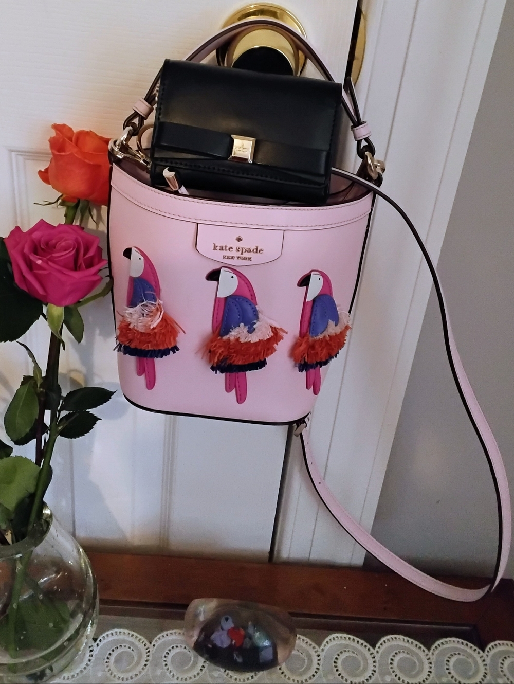 Kate Spade Pippa Flamingo By the Pool Bucket Bag + Coin ID Purse